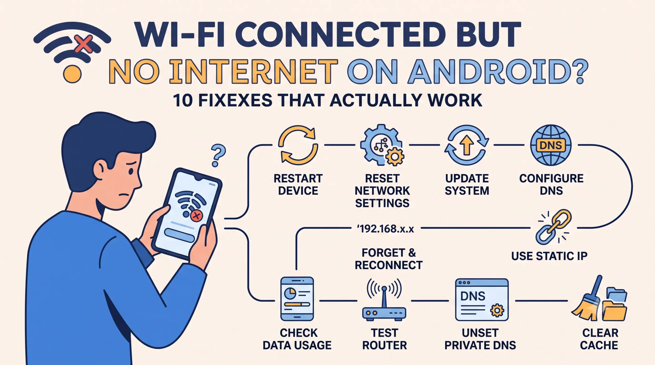 Android phone connected to Wi-Fi but showing no internet access