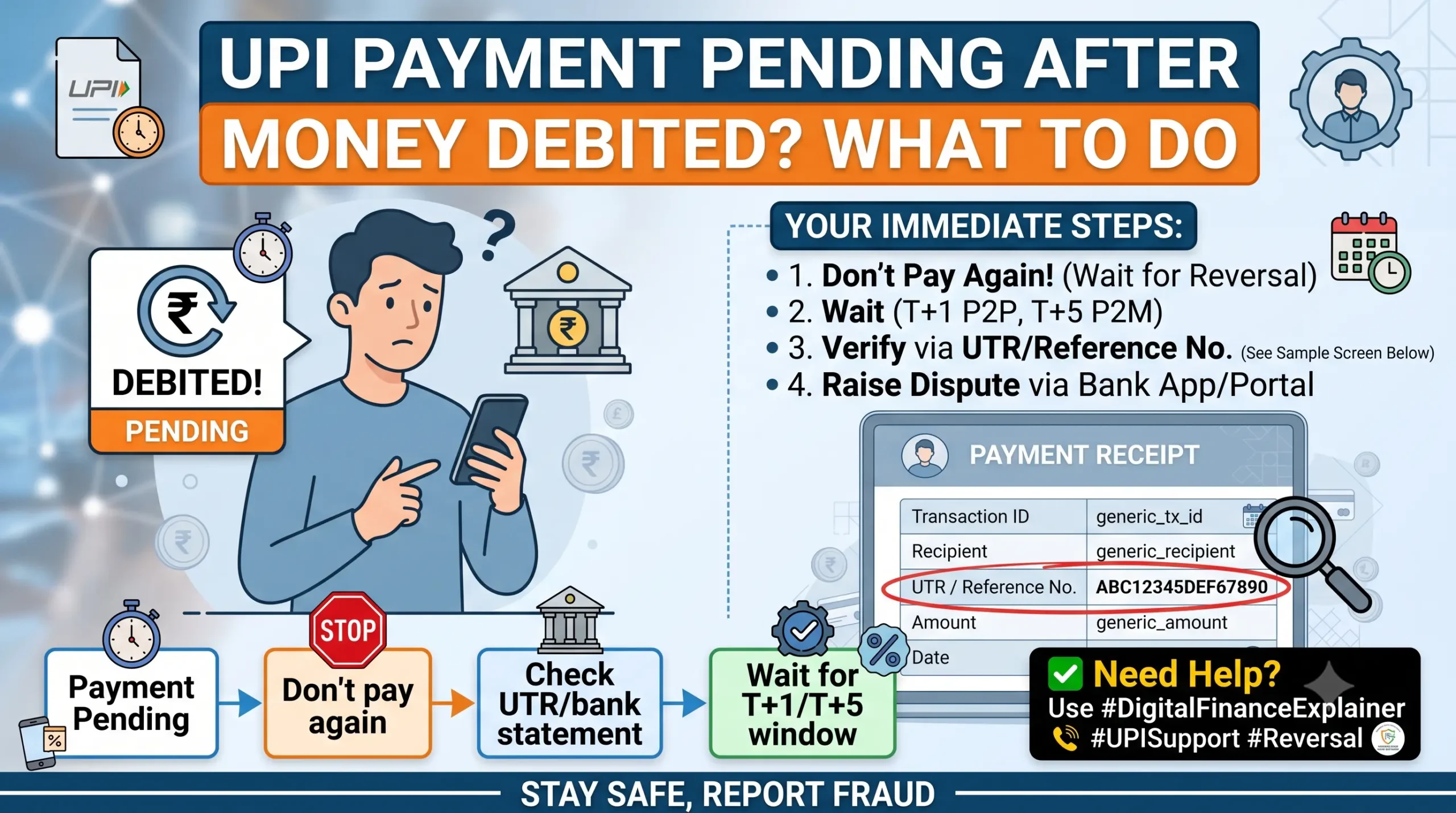 UPI payment pending after money is debited